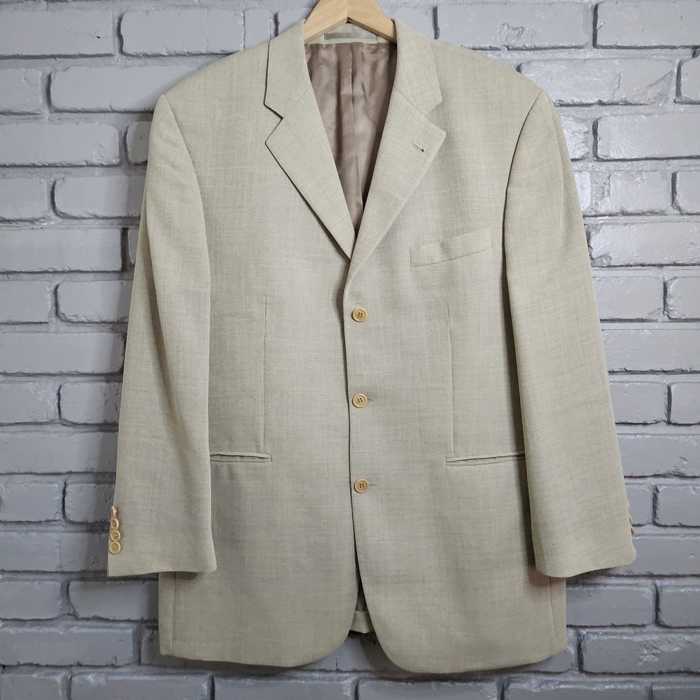 Vintage Balmain Mens Blazer 48L Wool‎ Blend Tan Sport Coat Jacket Microcheck